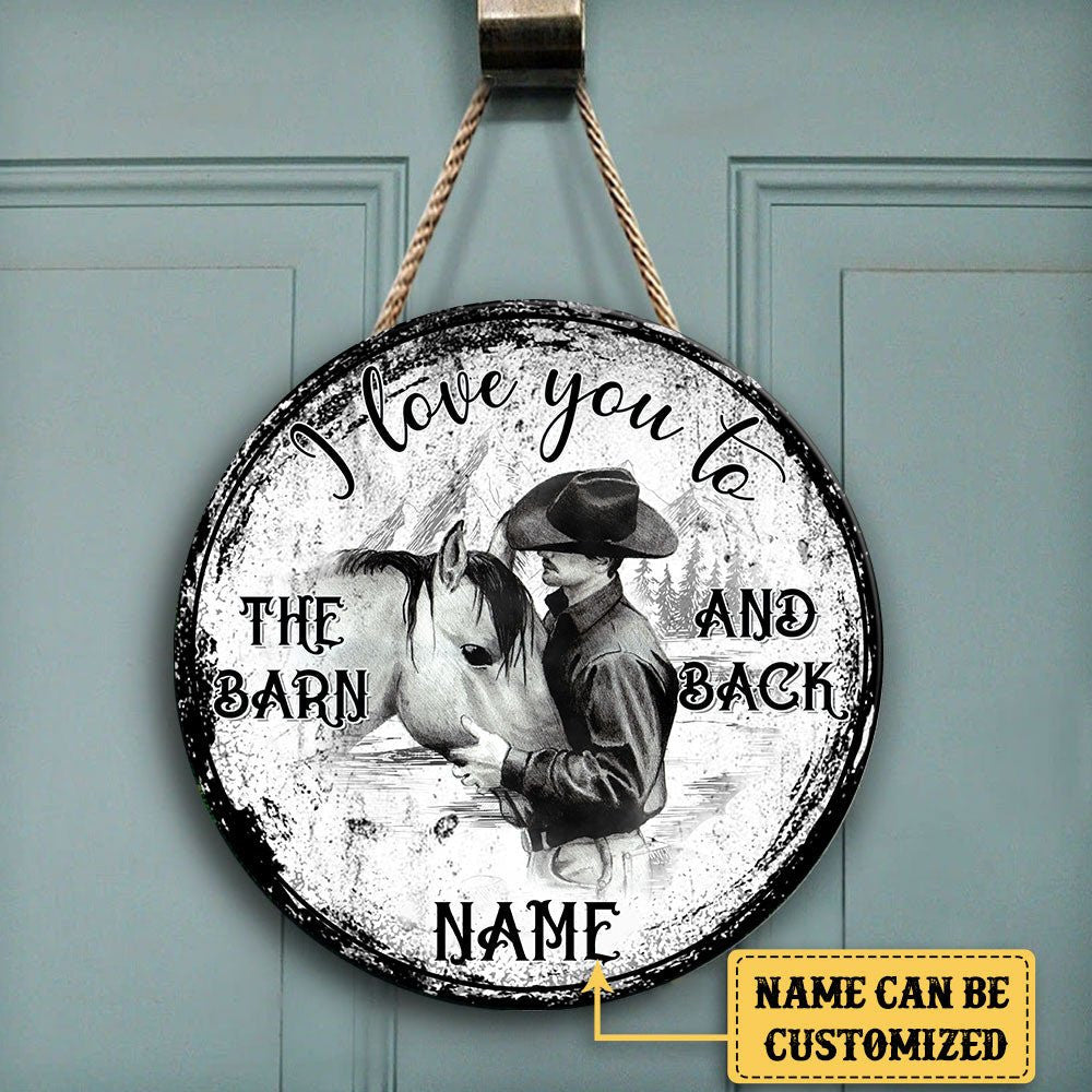 Personalized Cowboy Horse Barn Wood Round Sign.
