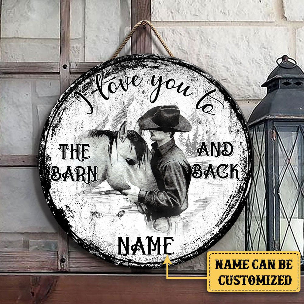 Personalized Cowboy Horse Barn Wood Round Sign.