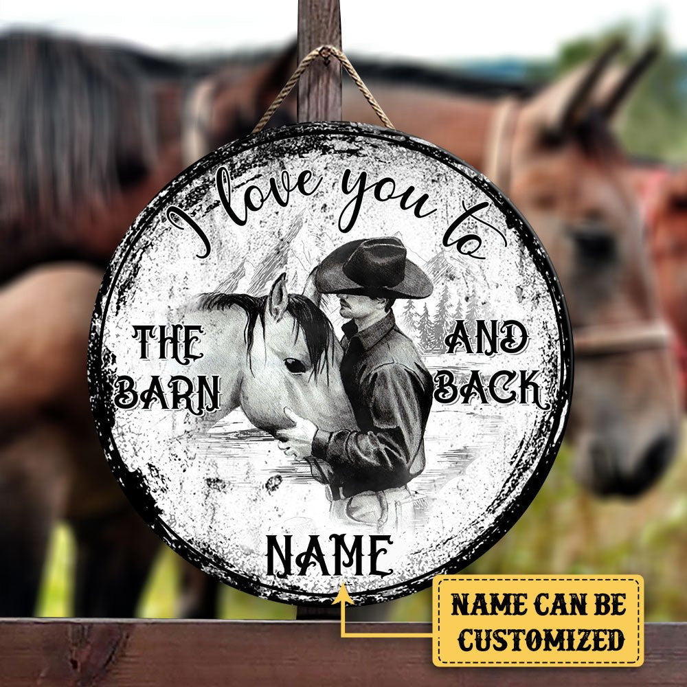 Personalized Cowboy Horse Barn Wood Round Sign.