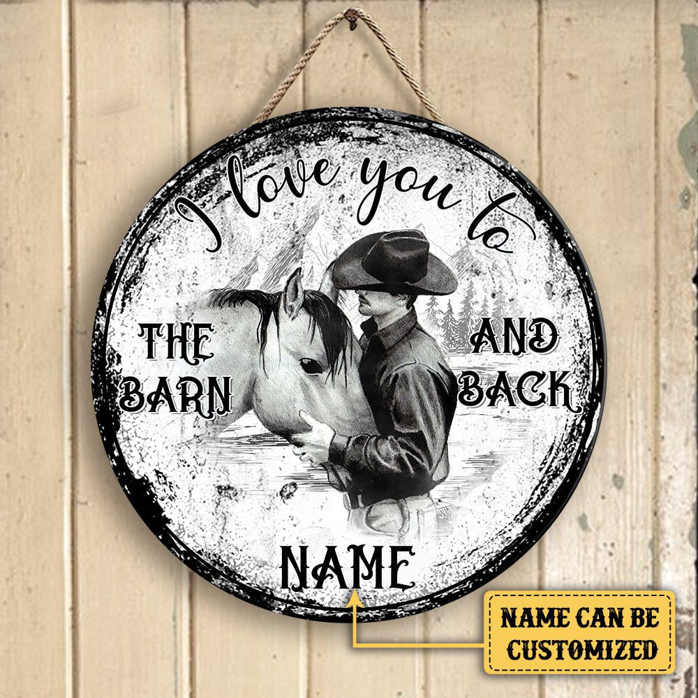 Personalized Cowboy Horse Barn Wood Round Sign.