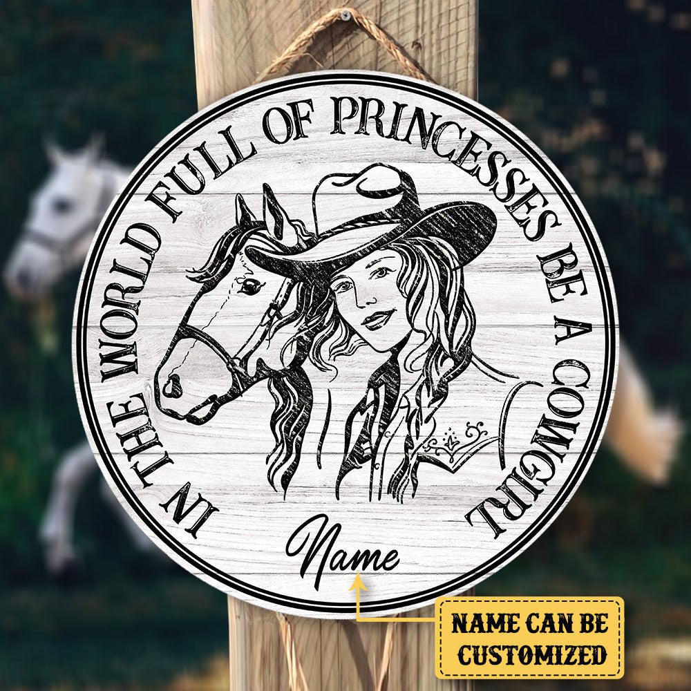 Personalized Cowgirl Wood Round Sign.