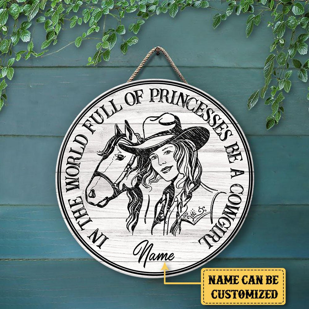 Personalized Cowgirl Wood Round Sign.