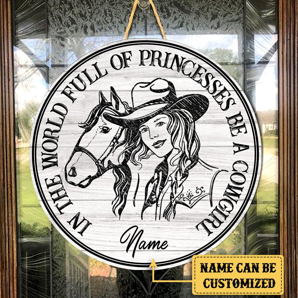 Personalized Cowgirl Wood Round Sign.