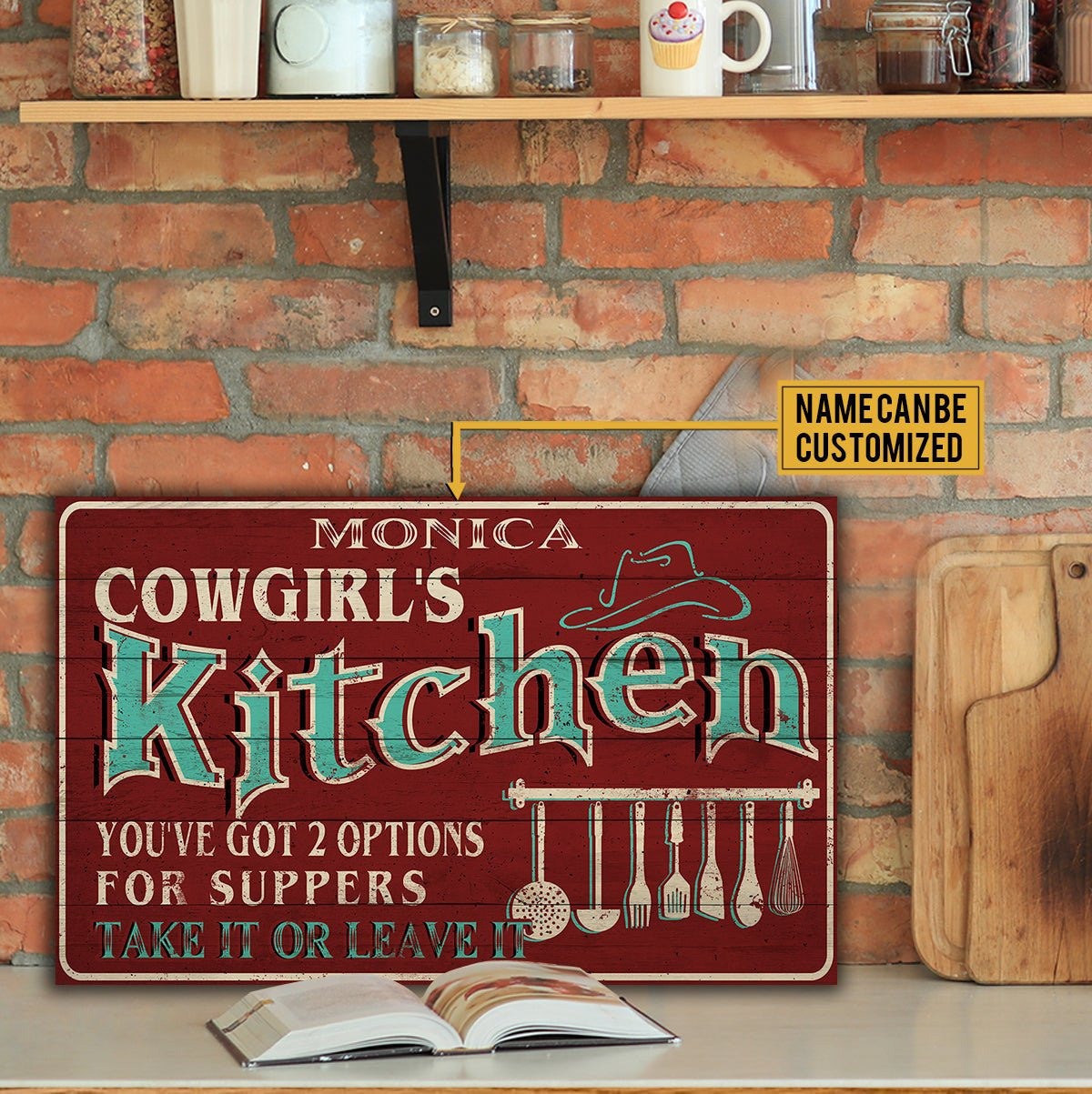 Personalized Cowgirl's Kitchen Pallet Wood Rectangle Sign.