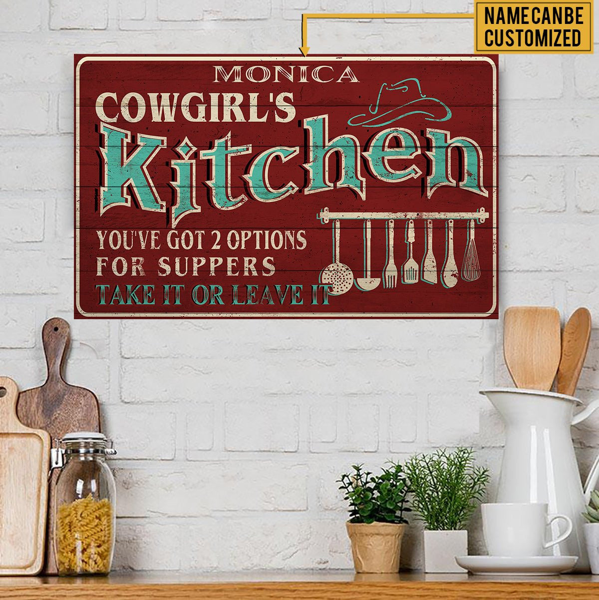 Personalized Cowgirl's Kitchen Pallet Wood Rectangle Sign.
