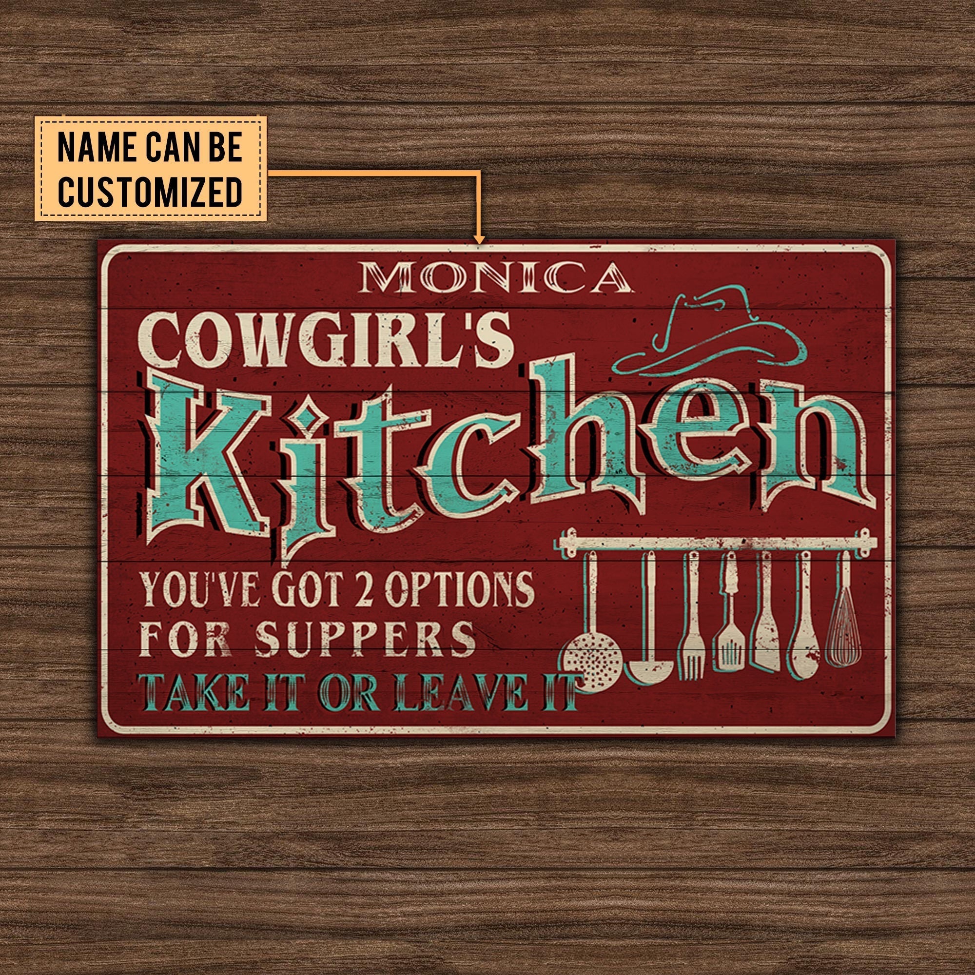 Personalized Cowgirl's Kitchen Pallet Wood Rectangle Sign.