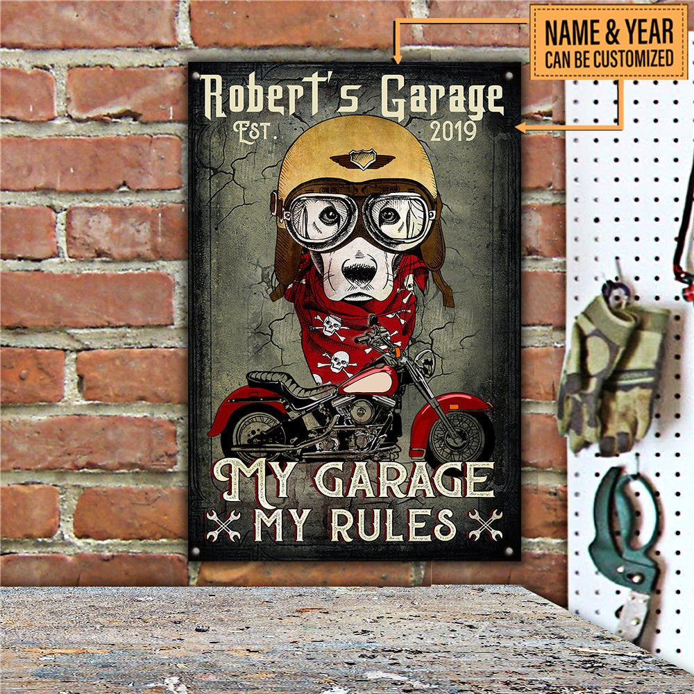 Personalized Dog My Garage My Rules Classic Metal Sign.