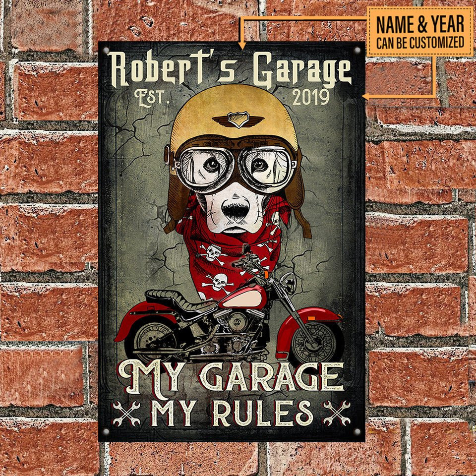 Personalized Dog My Garage My Rules Classic Metal Sign.