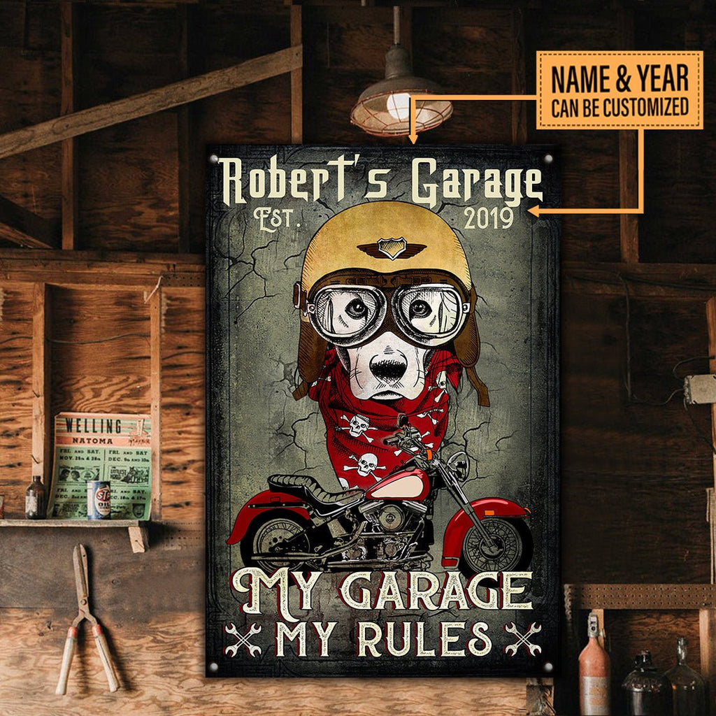 Personalized Dog My Garage My Rules Classic Metal Sign.