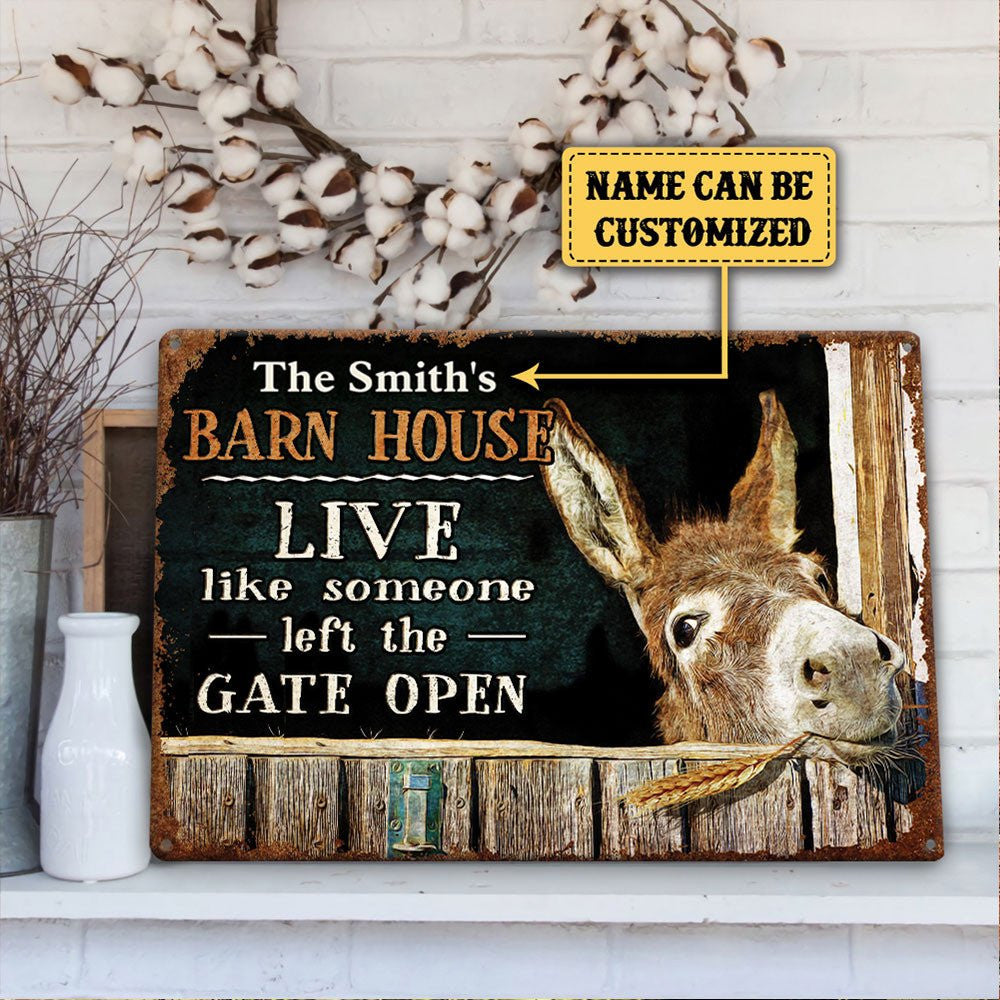 Personalized Donkey Barn House Classic Metal Sign.