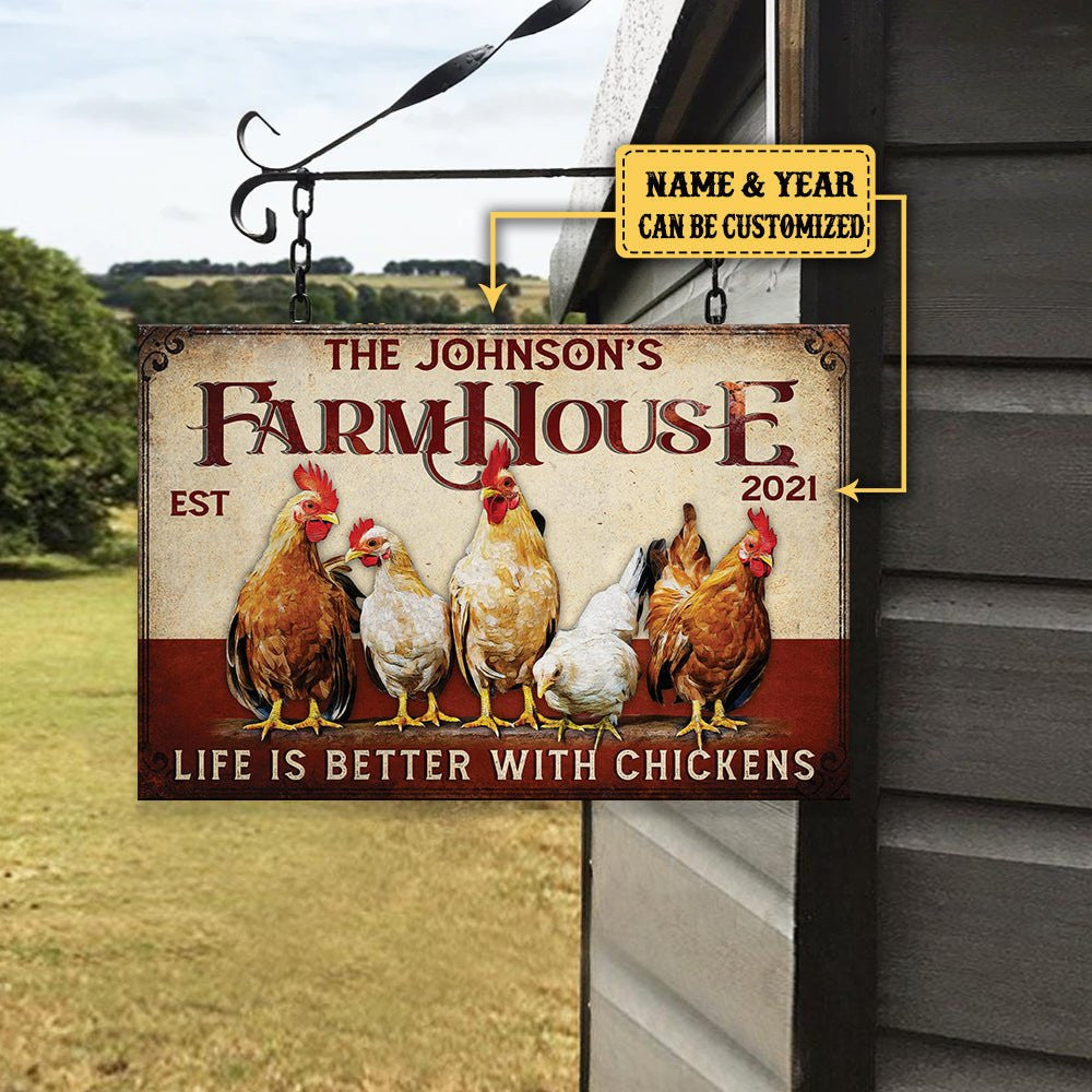 Personalized Farmhouse Life Is Better With Chickens Metal Sign.