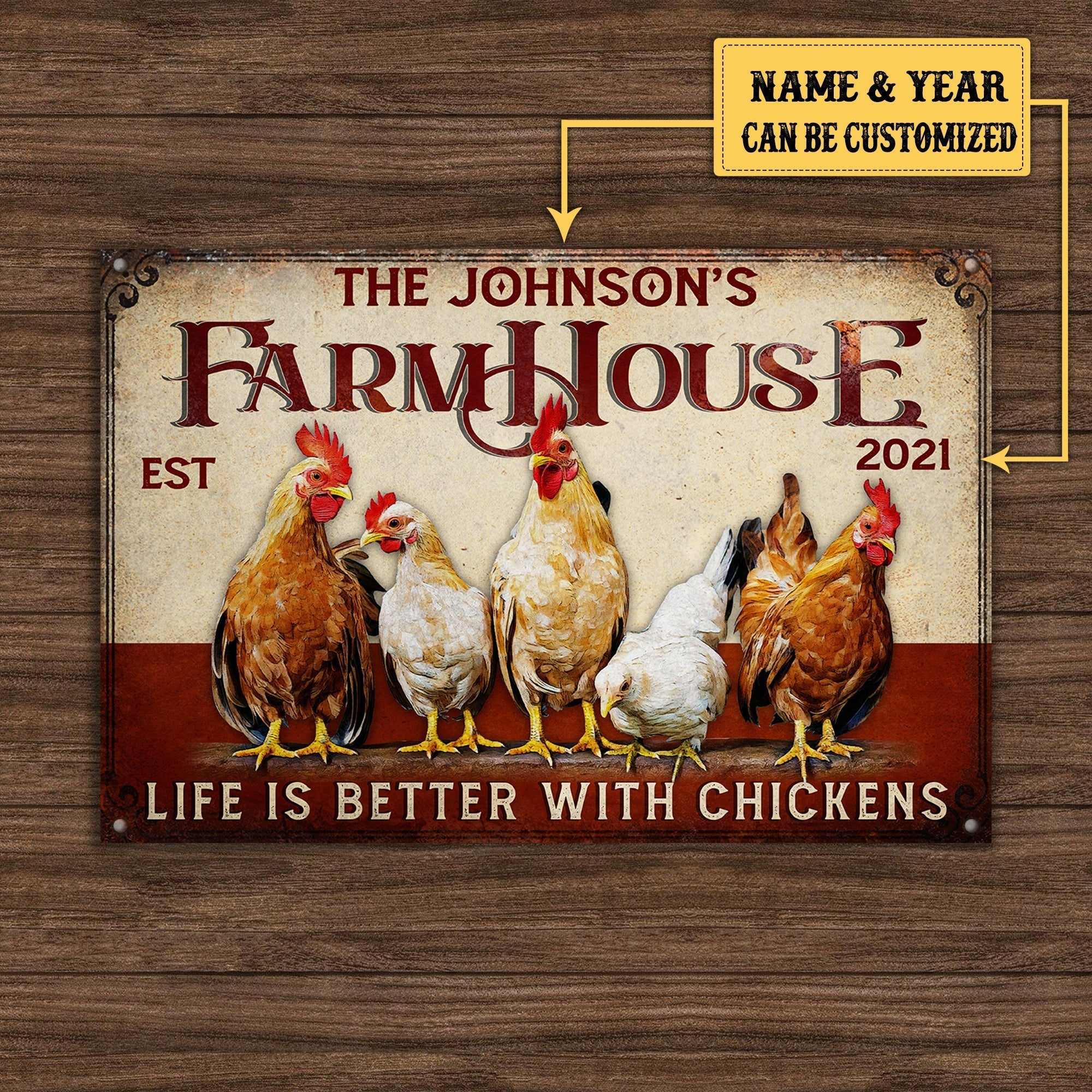 Personalized Farmhouse Life Is Better With Chickens Metal Sign.