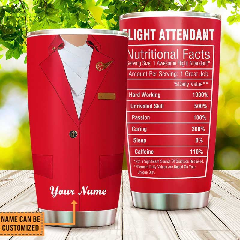 Personalized Flight Attendant Nutritional Facts Tumbler.