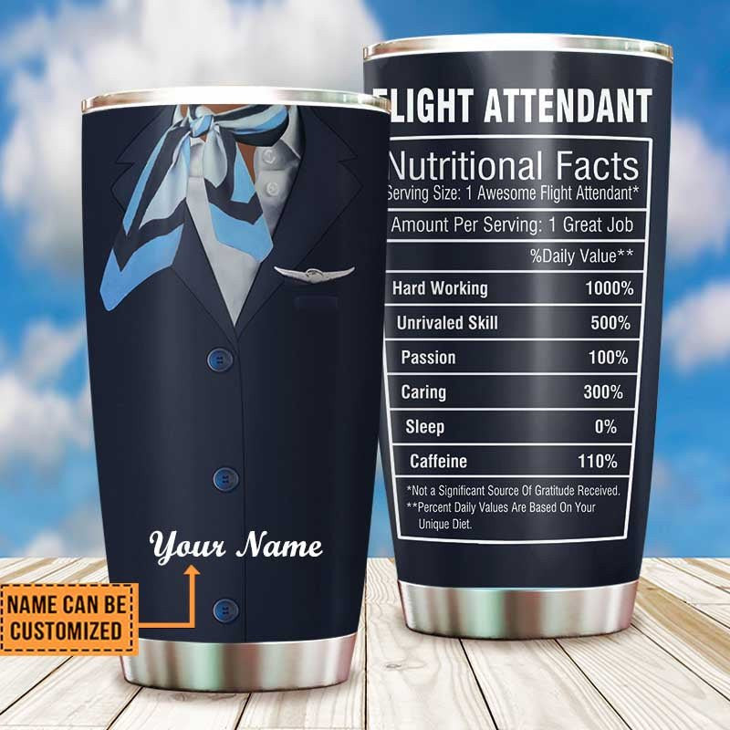 Personalized Flight Attendant Nutritional Facts Tumbler.