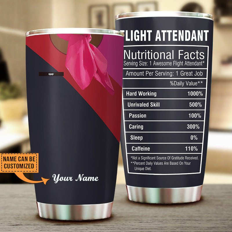 Personalized Flight Attendant Nutritional Facts Tumbler.