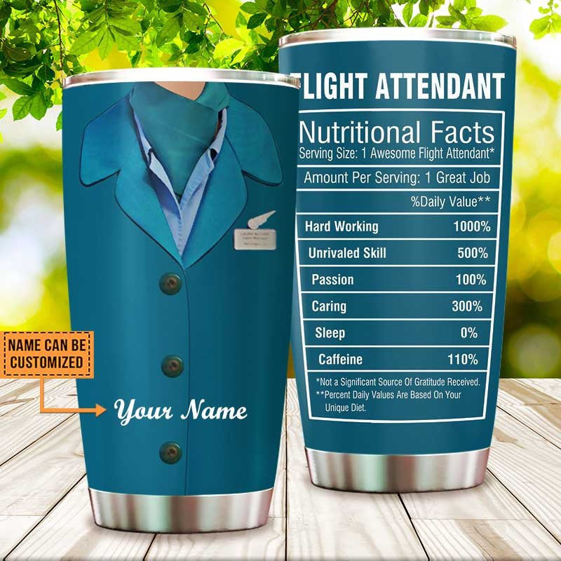 Personalized Flight Attendant Nutritional Facts Tumbler.