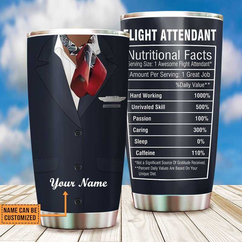 Personalized Flight Attendant Nutritional Facts Tumbler.