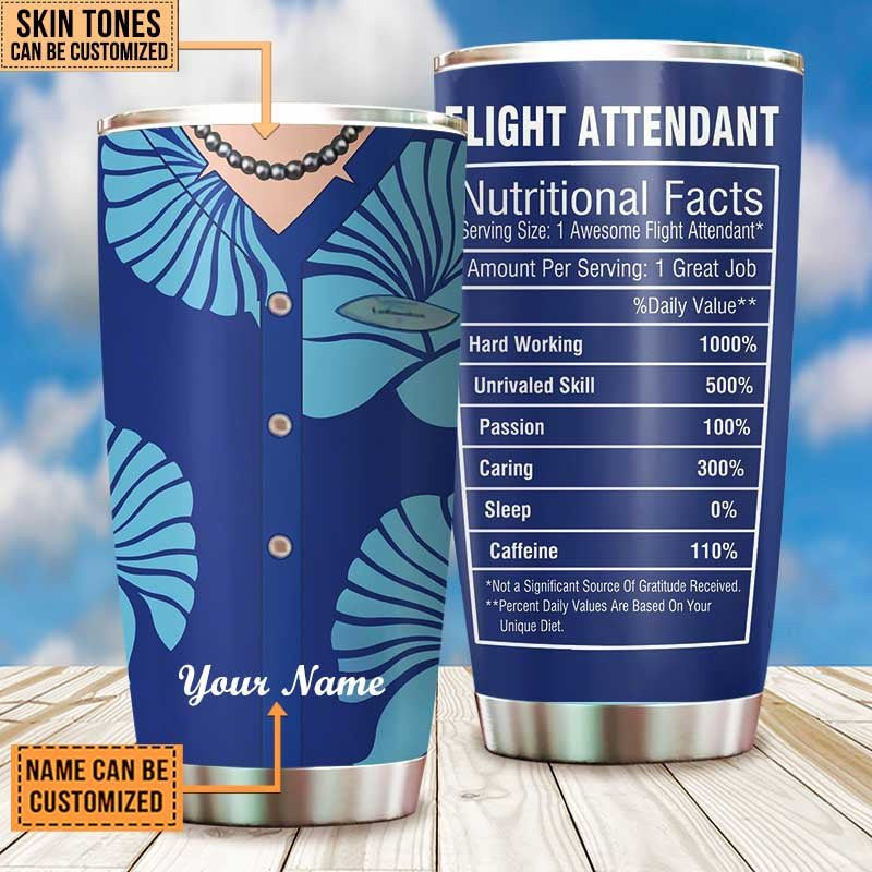 Personalized Flight Attendant Nutritional Facts Tumbler.