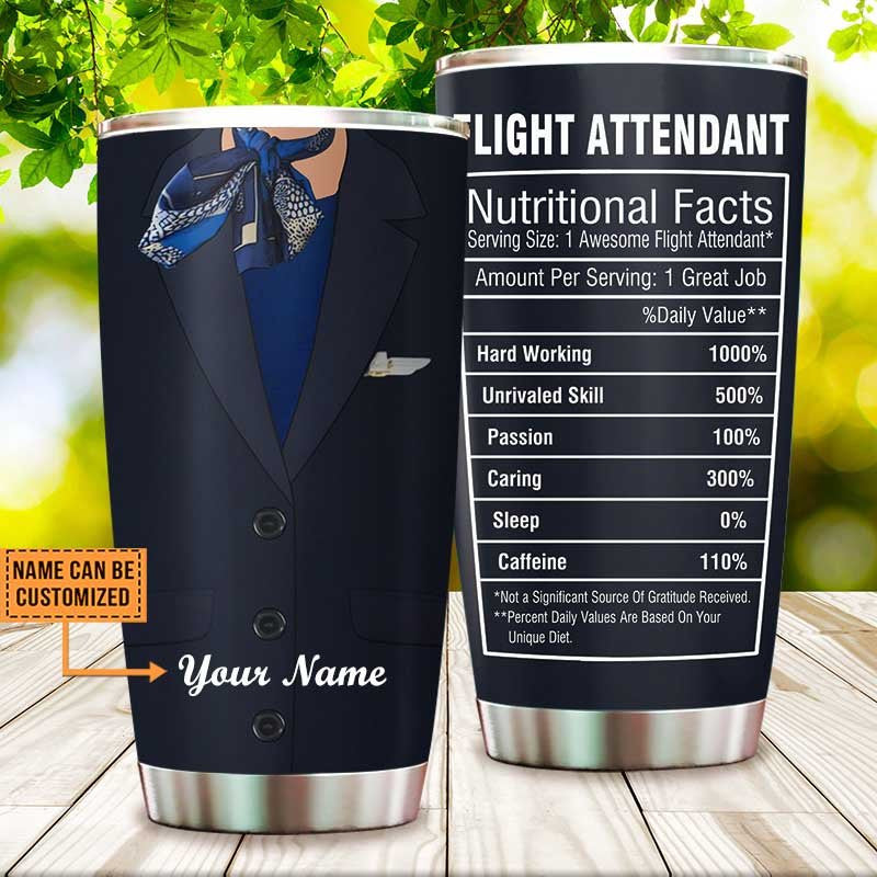 Personalized Flight Attendant Nutritional Facts Tumbler.