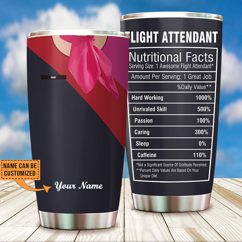 Personalized Flight Attendant Nutritional Facts Tumbler.