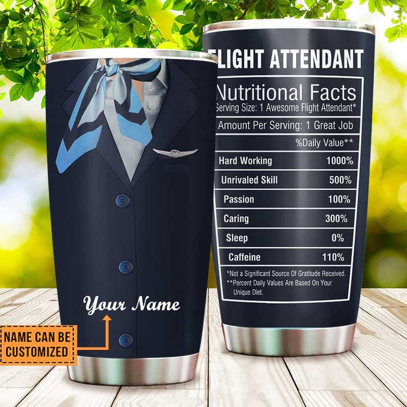Personalized Flight Attendant Nutritional Facts Tumbler.