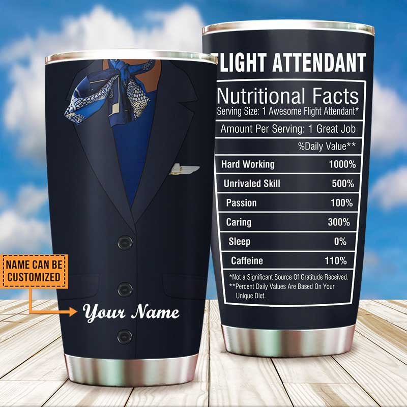 Personalized Flight Attendant Nutritional Facts Tumbler.