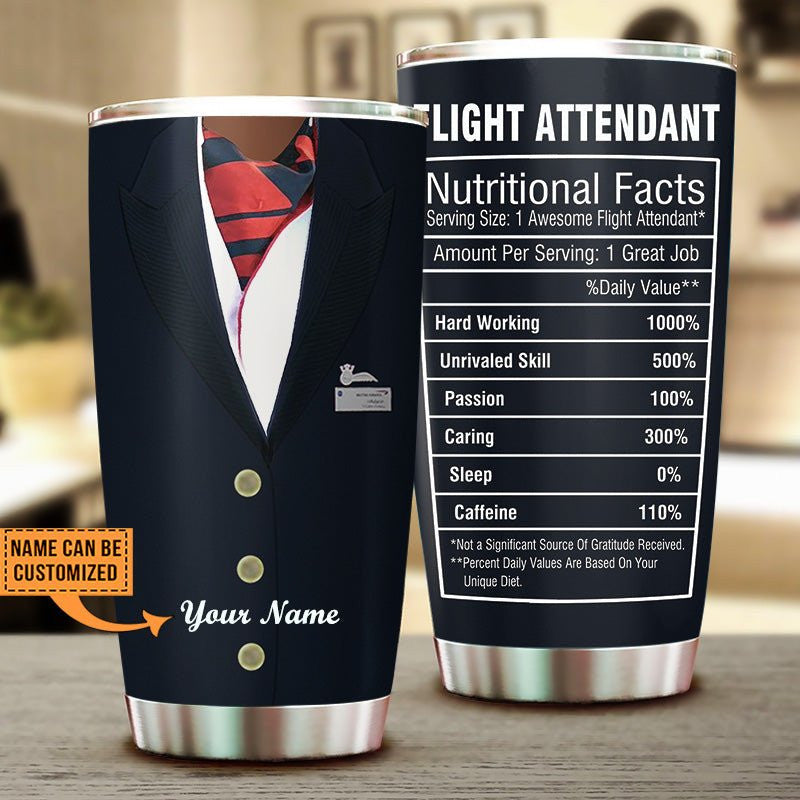 Personalized Flight Attendant Nutritional Facts Tumbler.