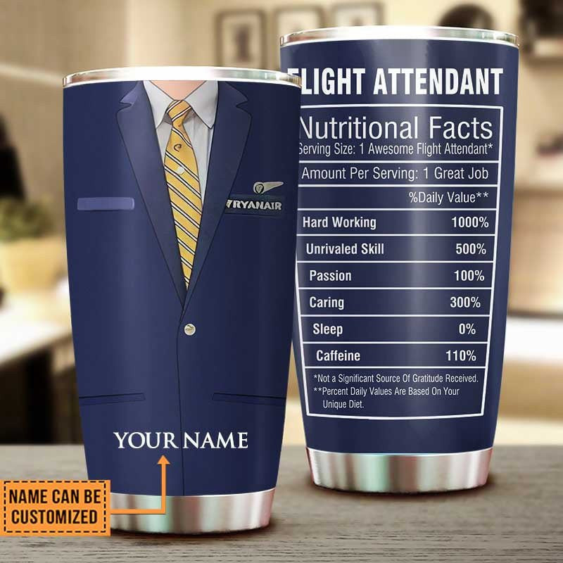 Personalized Flight Attendant Nutritional Facts Tumbler.