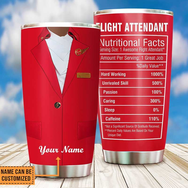 Personalized Flight Attendant Nutritional Facts Tumbler.