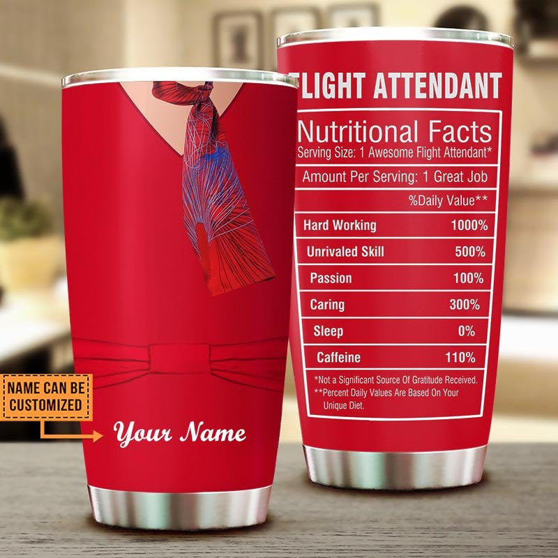 Personalized Flight Attendant Nutritional Facts Tumbler.