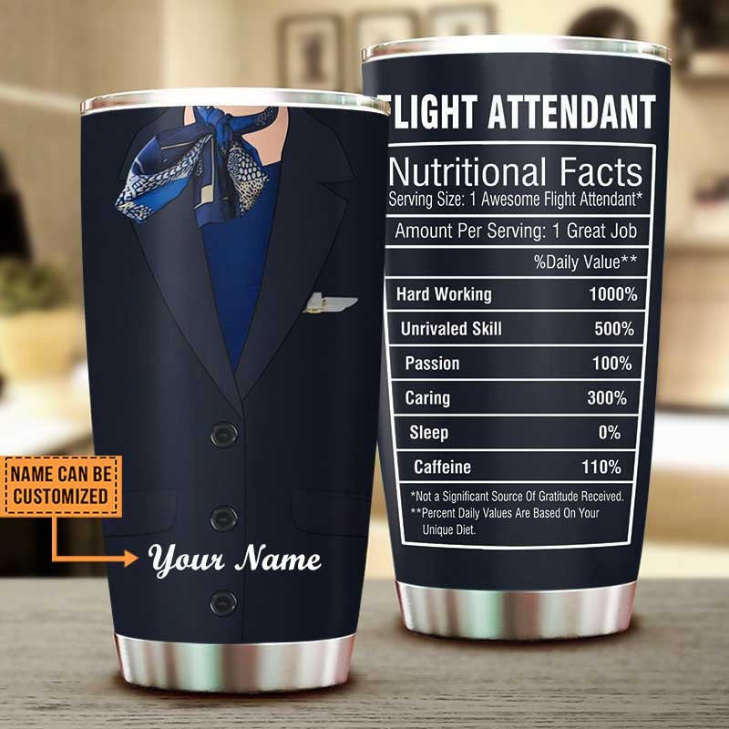 Personalized Flight Attendant Nutritional Facts Tumbler.