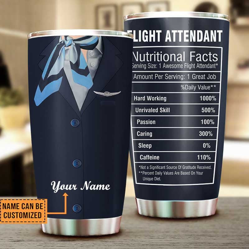 Personalized Flight Attendant Nutritional Facts Tumbler.