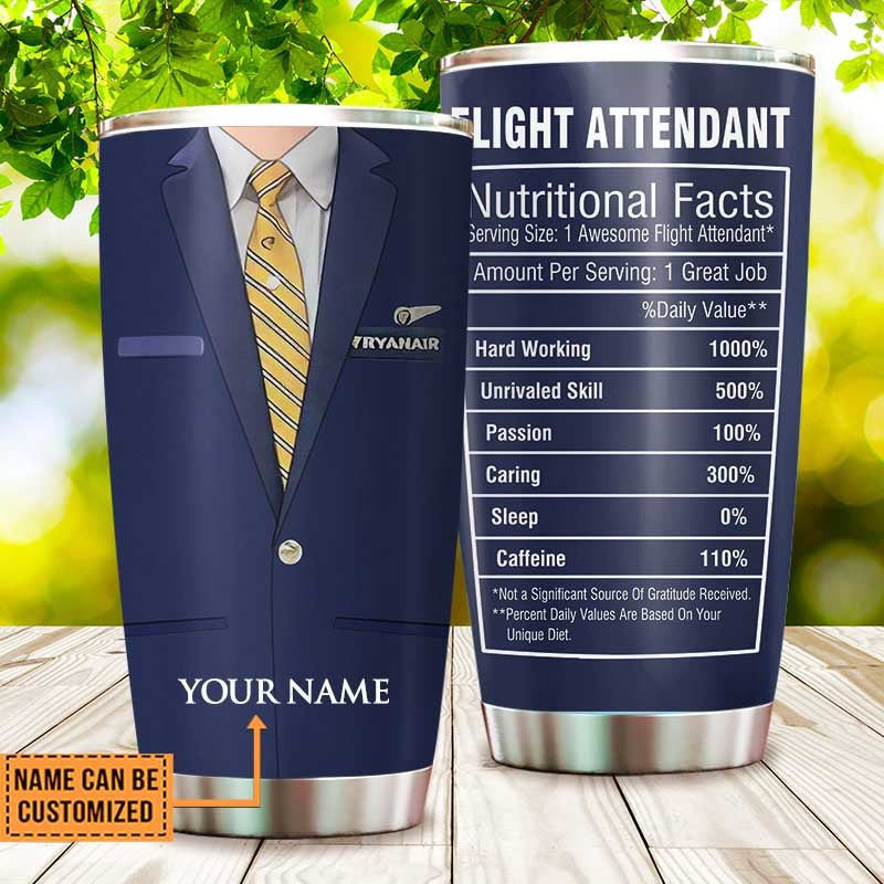 Personalized Flight Attendant Nutritional Facts Tumbler.