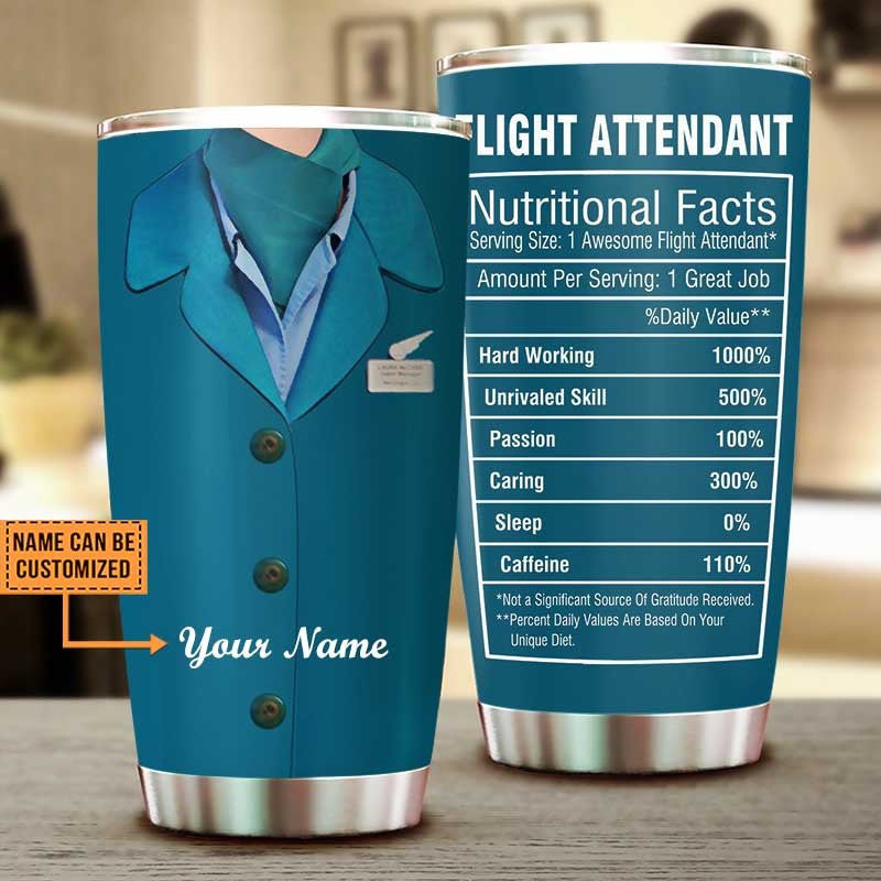 Personalized Flight Attendant Nutritional Facts Tumbler.
