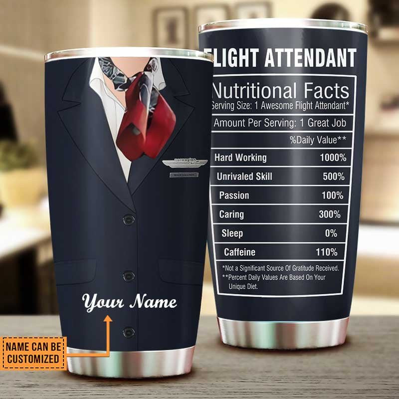 Personalized Flight Attendant Nutritional Facts Tumbler.