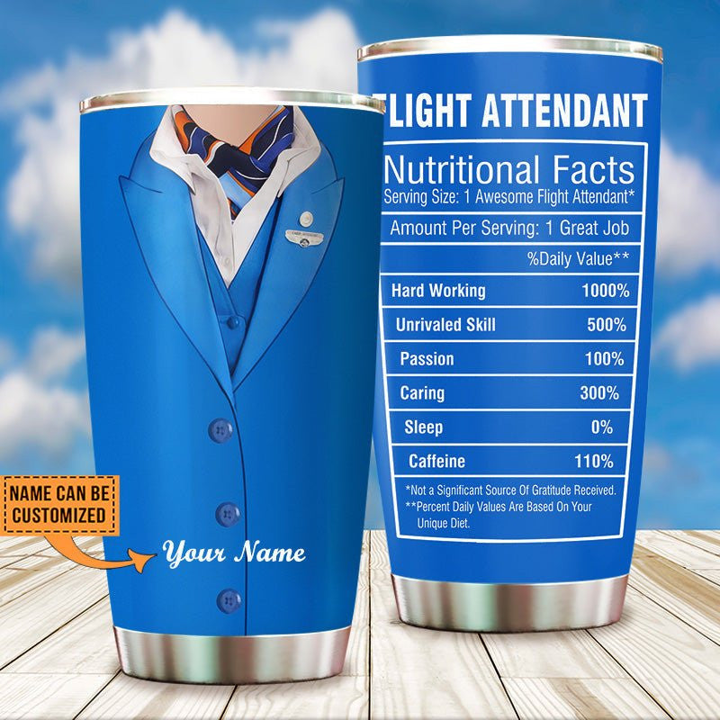 Personalized Flight Attendant Nutritional Facts Tumbler.