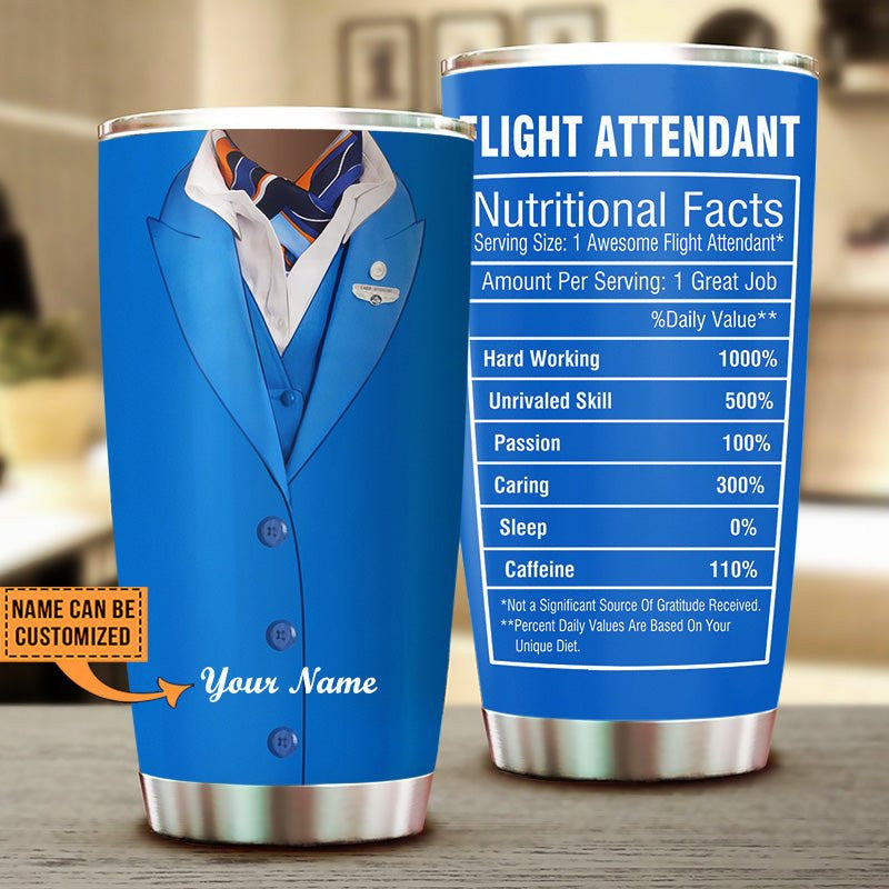 Personalized Flight Attendant Nutritional Facts Tumbler.