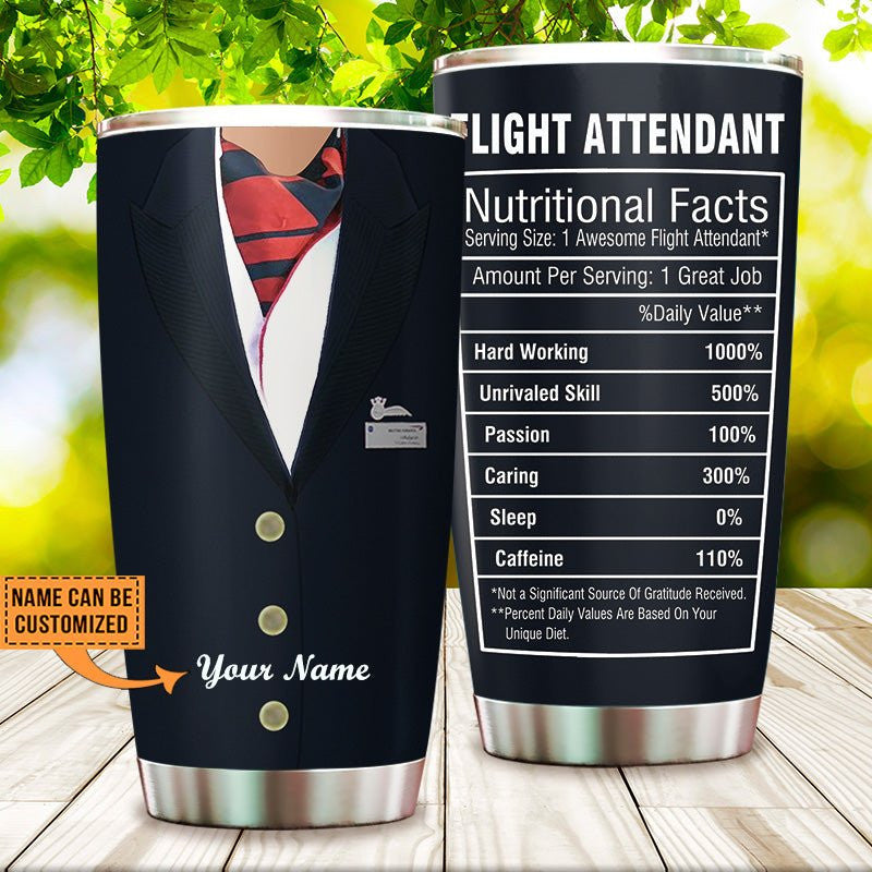 Personalized Flight Attendant Nutritional Facts Tumbler.