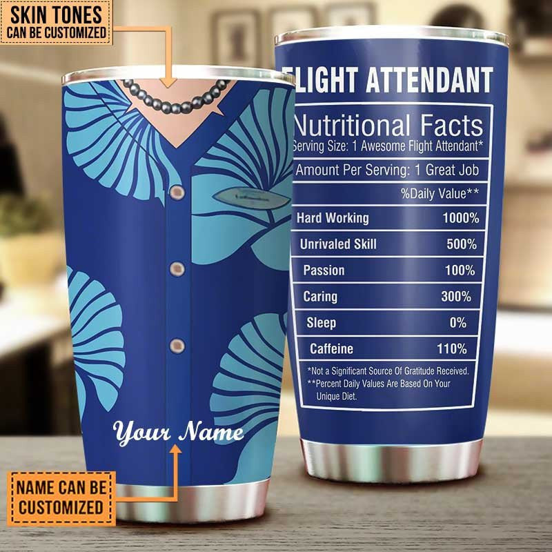 Personalized Flight Attendant Nutritional Facts Tumbler.