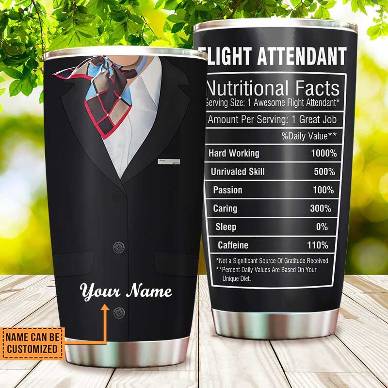 Personalized Flight Attendant Nutritional Facts Tumbler.