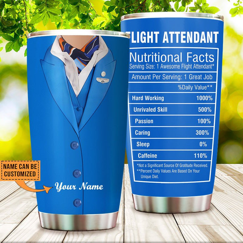 Personalized Flight Attendant Nutritional Facts Tumbler.