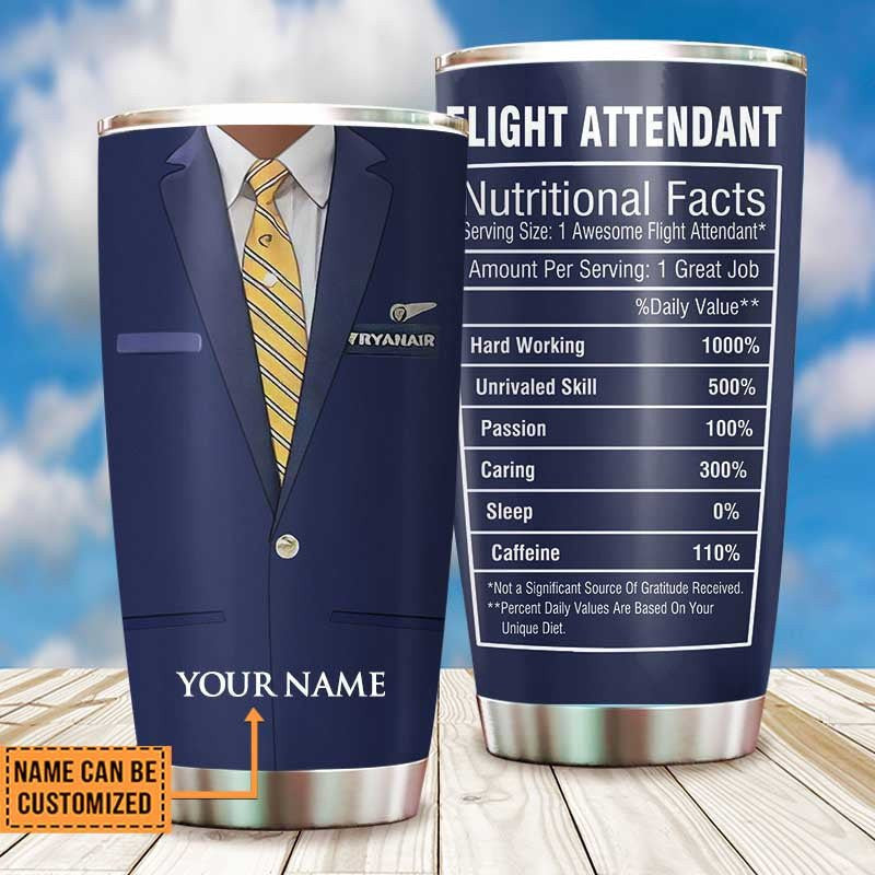 Personalized Flight Attendant Nutritional Facts Tumbler.