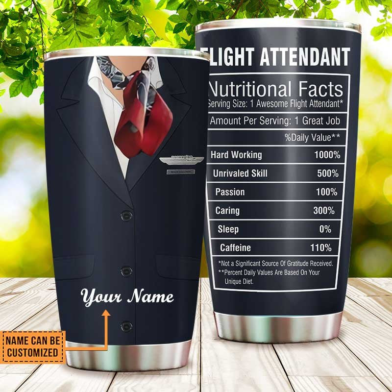 Personalized Flight Attendant Nutritional Facts Tumbler.