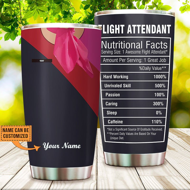 Personalized Flight Attendant Nutritional Facts Tumbler.