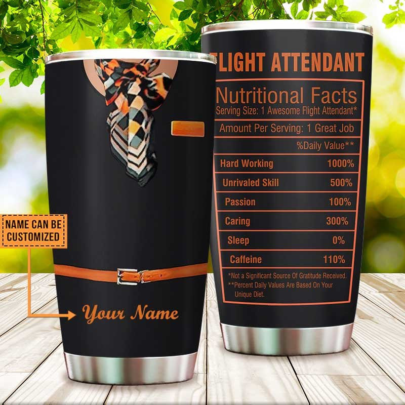 Personalized Flight Attendant Nutritional Facts Tumbler.