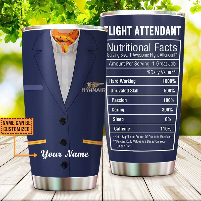 Personalized Flight Attendant Nutritional Facts Tumbler.