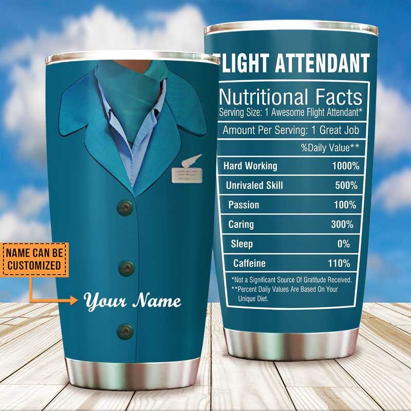 Personalized Flight Attendant Nutritional Facts Tumbler.