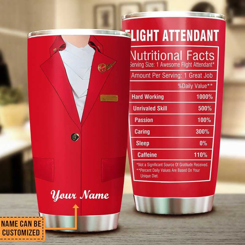 Personalized Flight Attendant Nutritional Facts Tumbler.