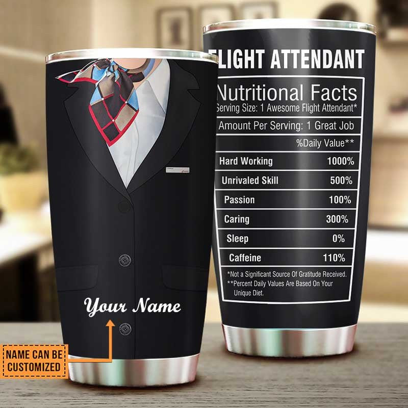 Personalized Flight Attendant Nutritional Facts Tumbler.