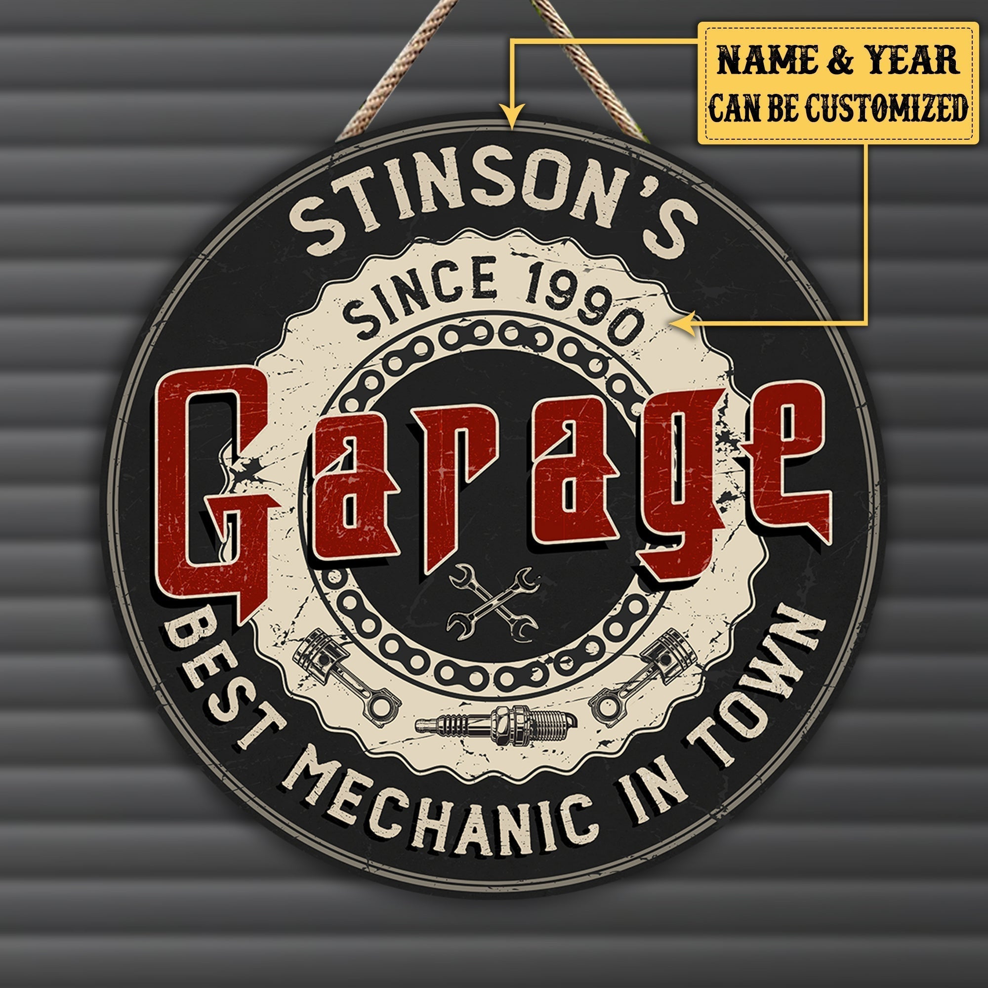 Personalized Garage Best Mechanic In Town Wood Round Sign.